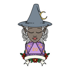 elf mage character with natural twenty dice roll illustration