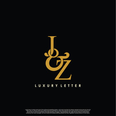 Initial letter J & Z JZ luxury art vector mark logo, gold color on black background.