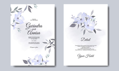 Elegant wedding card with beautiful floral and leaves template Premium Vector