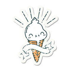 grunge sticker of tattoo style ice cream character