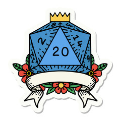 natural 20 critical hit D20 dice roll sticker