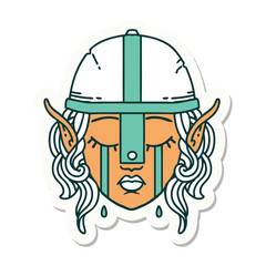 crying elven fighter character face sticker