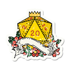 natural twenty D20 dice roll grunge sticker