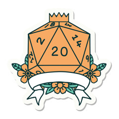 natural 20 critical hit D20 dice roll sticker