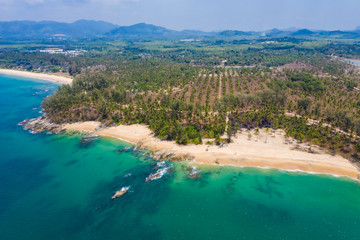 Sea landscape, sandy beach with rocks