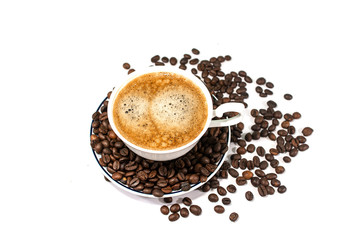 Coffee cup and beans coffee  on a white background. coffee cup and coffee beans.