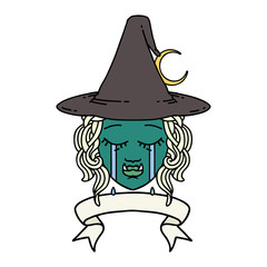 crying half orc witch character face illustration