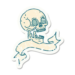 grunge sticker with banner of a skull