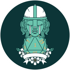 crying orc fighter character with natural one D20 roll icon