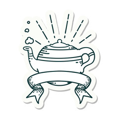sticker of tattoo style steaming teapot