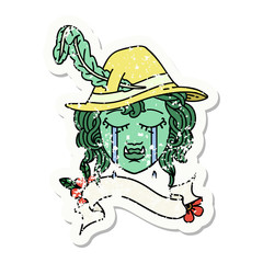 crying half orc bard character face grunge sticker
