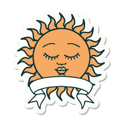 tattoo sticker with banner of a sun with face