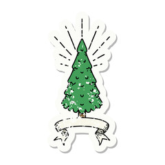 grunge sticker of tattoo style pine tree