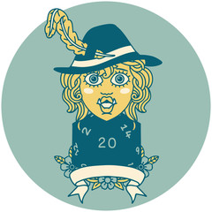 half orc bard with natural 20 dice roll illustration