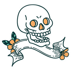 tattoo with banner of a skull