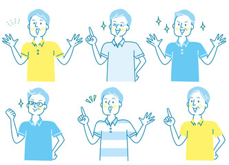 驚く　シニア男性　夏服　表情セット