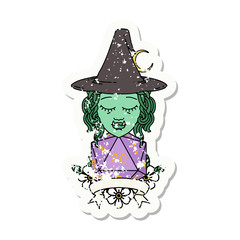 half orc witch character with natural 20 dice roll illustration