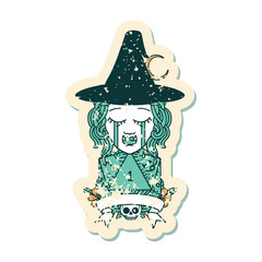 crying half orc witch character with natural one roll illustration