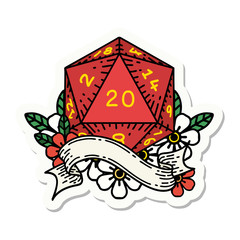 natural twenty D20 dice roll sticker