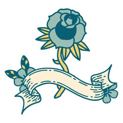 tattoo with banner of a rose