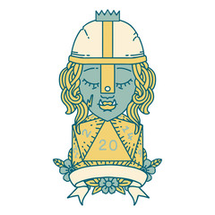 half orc fighter with natural twenty dice roll illustration