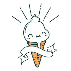 banner with tattoo style ice cream character