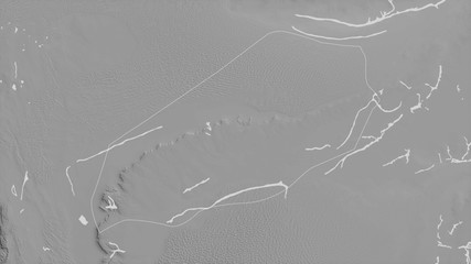 Wadi al Hayat, Libya - outlined. Grayscale