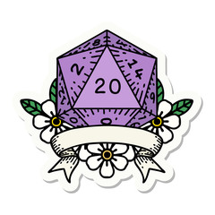 natural 20 critical hit D20 dice roll sticker