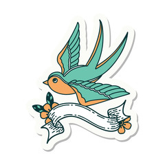 tattoo sticker with banner of a swallow