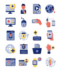 bundle of health online set icons