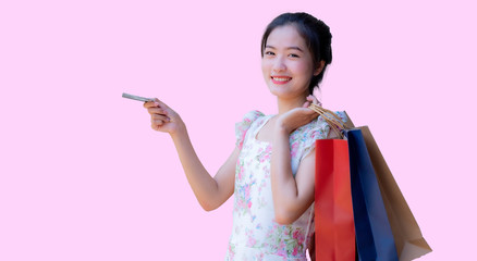 Banner of Asia girl holding shopping bag