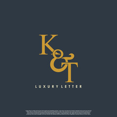 Initial letter K & T KT luxury art vector mark logo, gold color on black background.