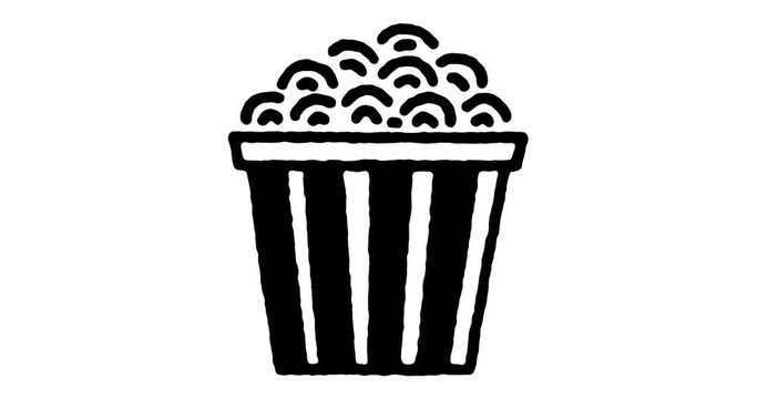 Hand drawn doodle icon animation for popcorn pack to use as video design element. Minimalistic symbol made for motion graphic, can be used as loop item, has alpha channel.