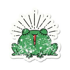 grunge sticker of tattoo style happy frog
