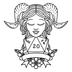 tiefling with natural twenty dice roll illustration