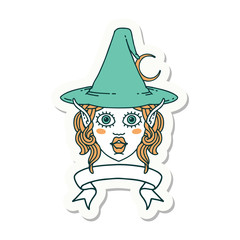 elf mage character face with banner sticker
