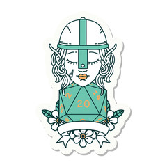 elf fighter with natural 20 dice roll sticker