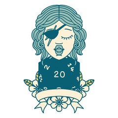 human rogue with natural 20 dice roll illustration