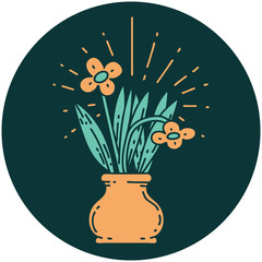 icon of tattoo style flowers in vase