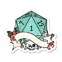 natural one d20 dice roll grunge sticker