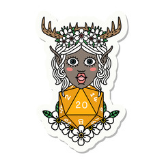 elf druid character with nautral twenty dice roll sticker