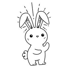 traditional black line work tattoo style cute bunny