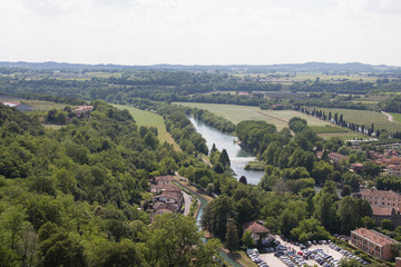 Panoramic view of Mincio river, Veneto, Italy.