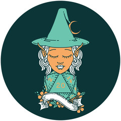 elf mage character with natural twenty dice roll icon