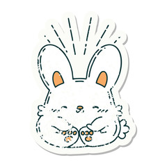 grunge sticker of tattoo style happy rabbit