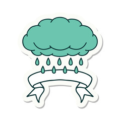 tattoo sticker with banner of a cloud raining