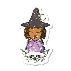 human witch with natural twenty dice roll illustration