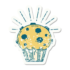 grunge sticker of tattoo style chocolate muffin