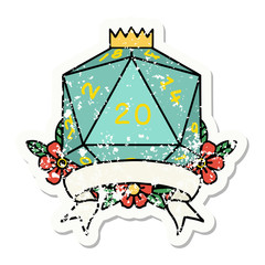 natural 20 critical hit D20 dice roll grunge sticker