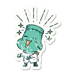 grunge sticker of tattoo style happy halloween zombie monster